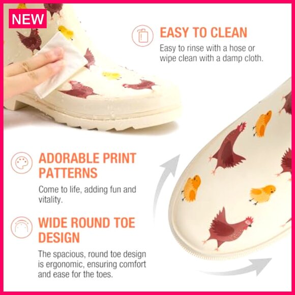 Women's Rubber Rain Boots Mid-Calf Waterproof Anti-Slip Garden Chelsea - Picture 2 of 7